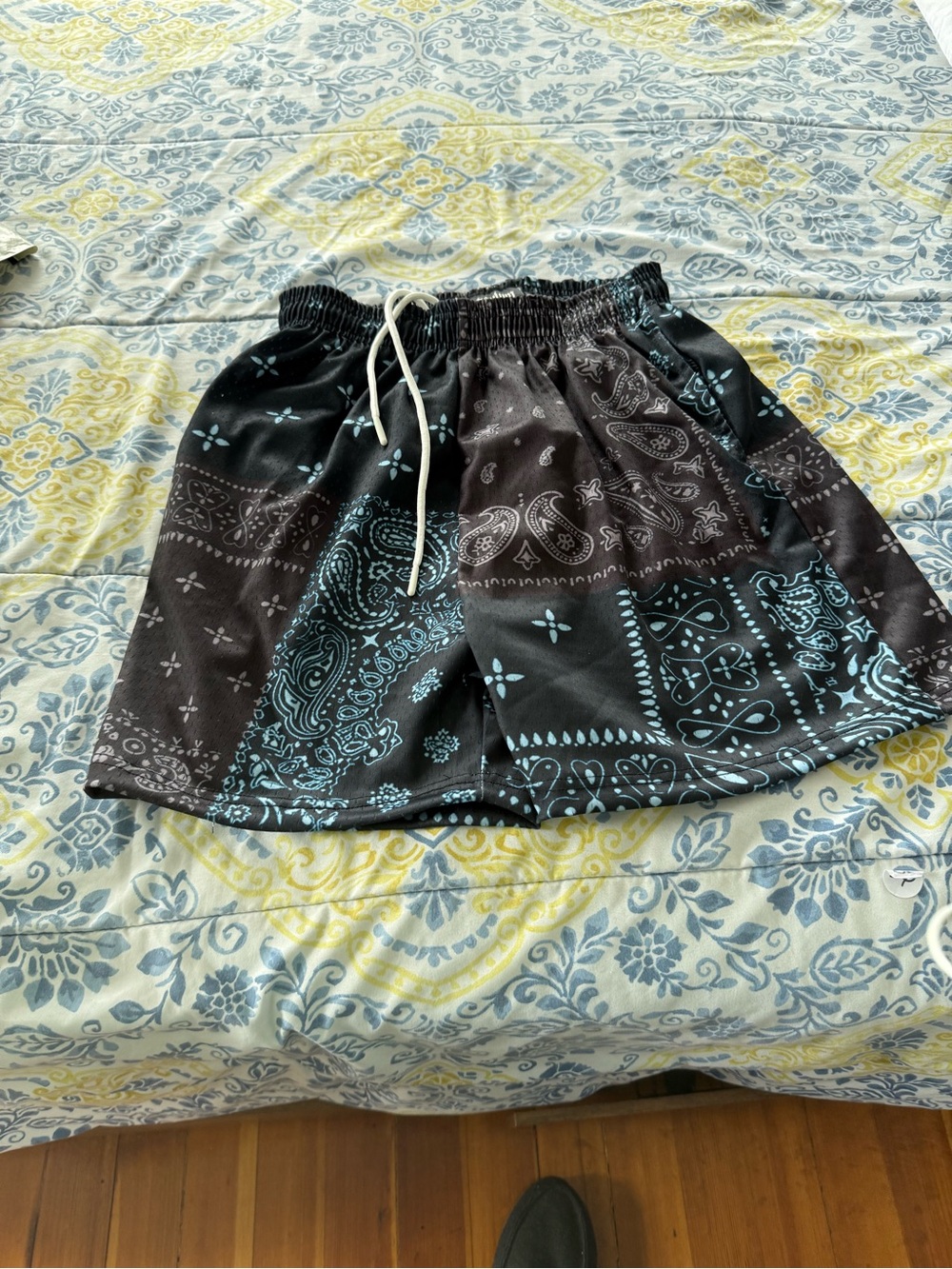 Asylum Men's Black & Teal Bandana Athletic Swim Shorts
